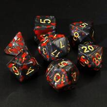 7pcs Acrylic Multi-Faceted Dice With Number Designs, 3 Colors With Red Dotted Pattern