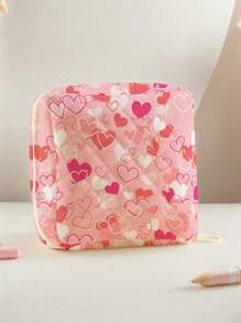 Conjunto de 1 pieza/4 piezas de bolsas de cosméticos con capacidad grande con estampado de corazón romántico, estuche de maquillaje portátil, bolsa de aseo para viajes a la playa, piscina, trajes de baño y almacenamiento de viaje