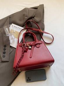 新款韩版简约单肩女包，时尚女士大容量手提包，个性斜挎包带吊坠 - 紅色 - 查看 10