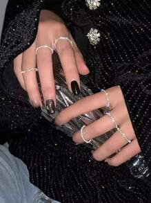 Anillos de plata de color con destellos para mujeres y niñas, de estilo coreano simple, versátil y decorativo, anillos para el dedo índice, joyería