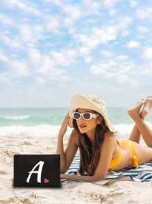 Initials Printed Patchwork Makeup Bag, Black Small Bag, Letters A-Z,Cosmetic Bag,Portable Wash Bag Make Up Bag - Black - View 8