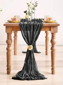 1pc/2pcs Black Pleated Table Runner, Transparent Rustic Cheesecloth Tablecloth, Folding Table Runner Tablecloth, Table Cover, Party Favor, Birthday Gifts For Birthday Decor, Wedding Decor, Holiday Babe Shower Decor Home Decor Party Decor Room Decor Table Decoration Kitchen Decor Table Cloth