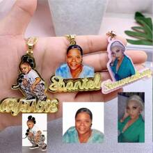 Gepersonaliseerde gepersonaliseerde acryl naam/afbeelding hanger ketting, vrouwen sieraden geheugen ketting met vrouwelijke/mannelijke portret aangepaste naam hanger, gepersonaliseerde foto geheugen cadeau, roestvrij staal gouden hondenpenning sieraden, kerstcadeau
