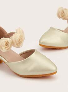 1 Pair Girls' Cute Chunky Heel PU Lace-Up Design Performance/Party Shoes, Suitable For Spring, Summer, Autumn & Winter