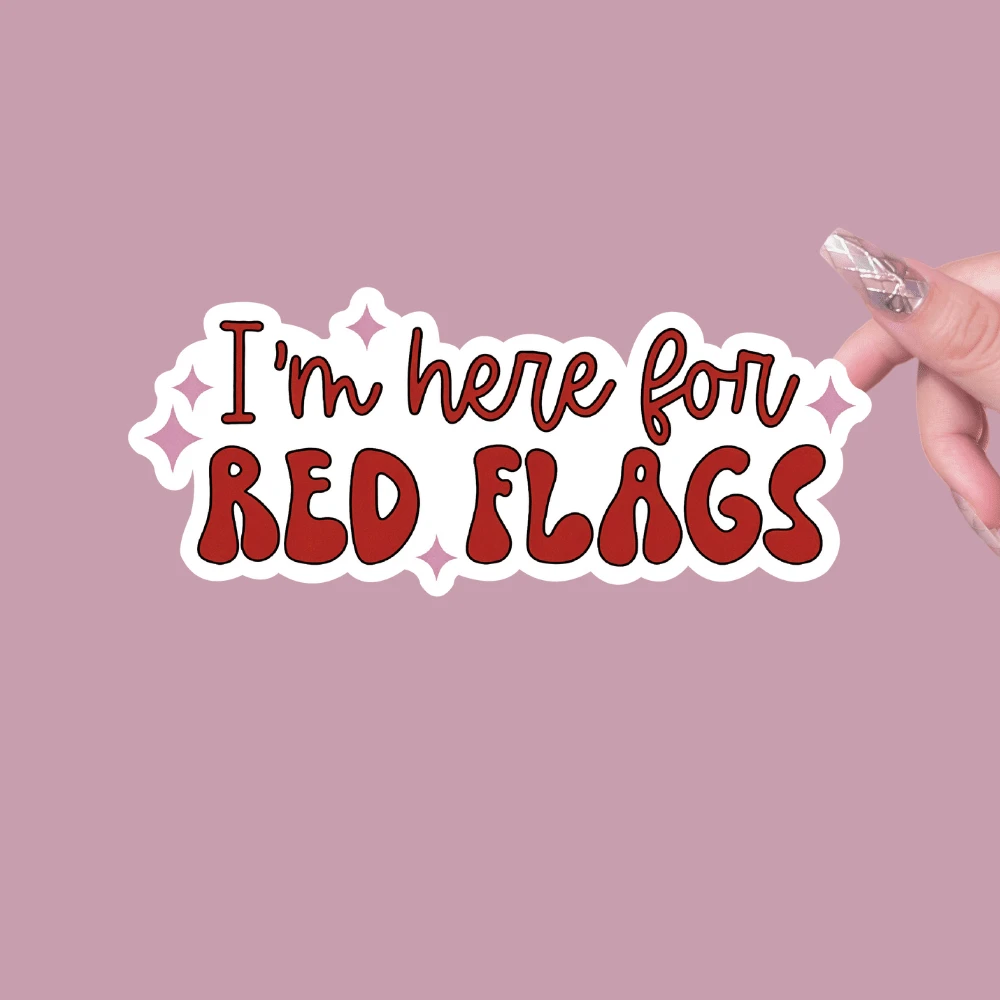 我在这里为红旗、淫秽贴纸、书呆子贴纸 - 非常适合水瓶、笔记本电脑和汽车 - 独特的生日礼物创意、可爱的贴纸 - 彩色 - 查看 1