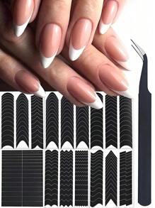 10 Folhas/390 peças OU 6 Folhas/234 peças Adesivos de Arte de Unhas de Manicure Francesa Simples, Pinças, Design de Lua em V Auto-Adesivo, Dicas de Unhas DIY, Modelos e Ferramentas Decorativas para Unhas