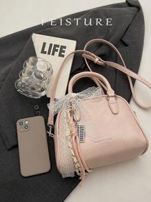 FEISTURE 1 件，PU 面料手提保龄球包，女士春季时尚贝壳包百搭斜挎小包，（注意店铺礼品结挂饰）适合女生、女士、大学生、新晋专业人士和白领人士，非常适合工作、商务、通勤、上学 - 粉色 - 查看 4