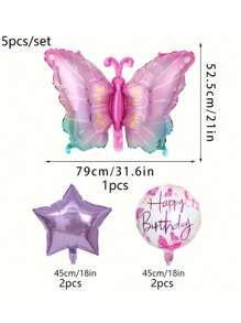 1pc/5pcs Set Gradient Butterfly & Pentagram Foil Balloons For Birthday Party Decorations, Suitable For Holiday Party & Baby Shower - Multicolor - View 4