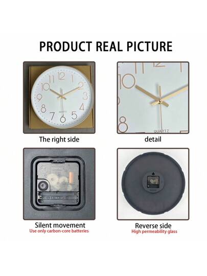 1pc 12 Inch Moderne Minimalist Goud 3D Plastic Glass Hang Silent Non Ticking Wand Clock, Living Room, Home, Kitchen, Bedroom, Office Outdoor Art, Friends (No Battery Included) Birthday Graduation Room Klok Bedroom Dormitory Back To School Surprise Home Supplies view 9