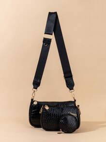 1 套女孩 3 件斜挎包、单肩包、零钱包、鳄鱼纹斜挎包、提花单肩包，适合日常使用、派对、理想礼物 - 三件套 - 查看 7