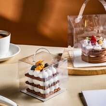 10pcs Clear Plastic Cake Boxes, 3/4 Inch Handheld Party Packaging, PET Material, Locking Style, Suitable For Cakes, Chocolates, Donuts, Pastries, Square Shape, Suitable For Christmas, Halloween, Easter, Thanksgiving