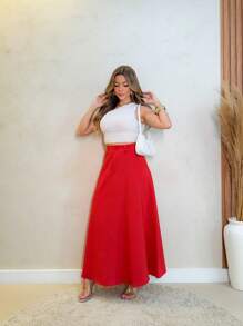 IN FASHION WOMEN'S LONG TAILORING HIGH WAIST SKIRT - 紅色 - 查看 2