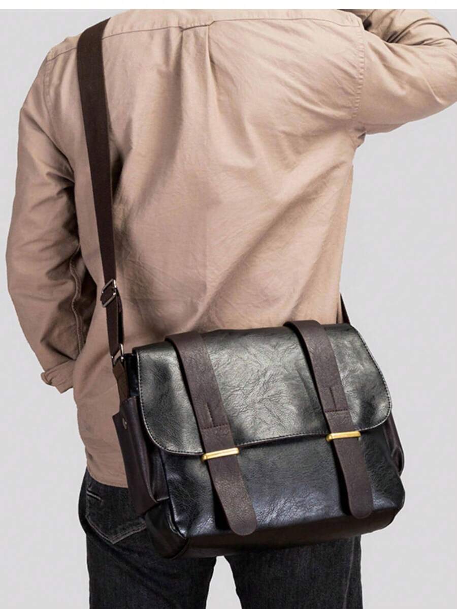 Men's Vintage Large-Capacity Messenger Bag, Stylish Shoulder Bag, Business Crossbody Bag For Father's Day Gift, Valentine's Day Gift, Commuting, College Students Sling Bag For Men Shopping Bag Laptop Bag Laptop Case - Black - View 1