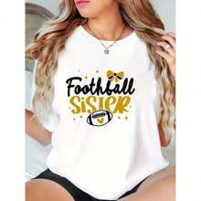 Women's Casual Football Graphic Tee - Comfy Crew Neck Short Sleeve T-Shirt, Perfect For Sports &; Summer Tee For Adult, Men, Women, Teen, Teenager, Adolescent,Youth Father's Day, Mother's Day, New Year, Spring Festival, Valentine's Day, Independence Day, Birthdays, Parties, Gifts Summer Outfits For Women Summer Tops Summer Clothes Spring Outfits For Women Easter Dress Women Vestidos Elegantes De Mujer Beach Outfits For Woman Plus Size Women Clothes Business Casual Woman Women Graduation Dress White Top Office Outfits For Women Rave Outfits - White - View 1
