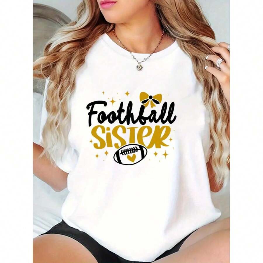 Women's Casual Football Graphic Tee - Comfy Crew Neck Short Sleeve T-Shirt, Perfect For Sports &; Summer Tee For Adult, Men, Women, Teen, Teenager, Adolescent,Youth Father's Day, Mother's Day, New Year, Spring Festival, Valentine's Day, Independence Day, Birthdays, Parties, Gifts Summer Outfits For Women Summer Tops Summer Clothes Spring Outfits For Women Easter Dress Women Vestidos Elegantes De Mujer Beach Outfits For Woman Plus Size Women Clothes Business Casual Woman Women Graduation Dress White Top Office Outfits For Women Rave Outfits - White - View 1