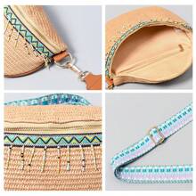 Beaded Tassel Straw Women's Bag Casual Holiday Chest Bag, Hundred Straw Woven Ladies Zipper Crossbody Bag, Bohinia Travel Beach Straw Bag - Multicolor - View 8