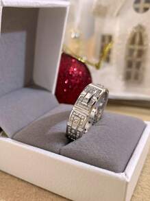 AIHUASI 1 pieza Anillo de compromiso de hombre de plata de ley 925 con corte redondo de 2.0Ct, Circonita cúbica de grado AAAAA brillante, anillo de boda de promesa, joyería fina, regalo de lujo - Plateado - Ver 9