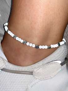 1pc Starfish Turtle Flower Beaded Anklet, Multicolor Bohemian Ocean Style Beaded Pearl Resin Foot Chain Jewelry For Women, Suitable For Beach Vacation & Everyday Wear - Multicolor - View 4