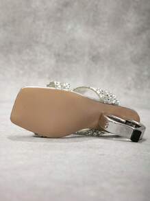 Women's Square Toe Fashionable Sexy Shiny Silver High Heels, Elegant Quality Heart Shaped Heel Open Toe Simple Formal Dress Shoes For Party, Date