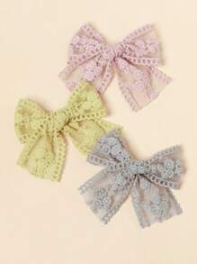 3pcs Baby/Toddler Girls' Flower Embroidered Mesh Bow Hair Clips, Spring/Summer - Multicolor - View 8
