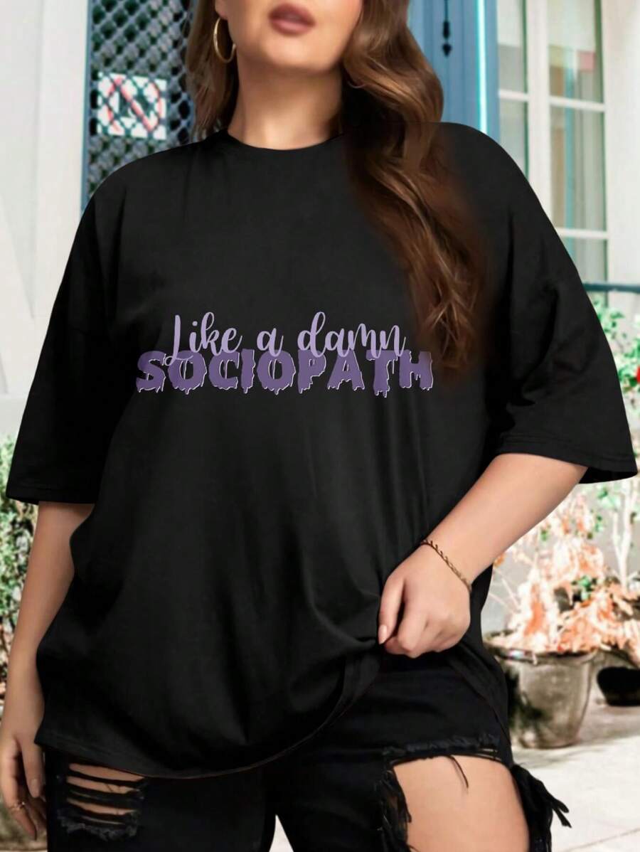 Olivia Rodrigo Sour Merch Like A Damn Sociopath Plus Size Oversize Women T-Shirt - Apparel Art Print - 黑色 - 查看 1