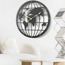 Horloge murale de grande taille créative carte du monde peinte au fer, style minimaliste personnalisé, horloge surdimensionnée, fonctionnement silencieux