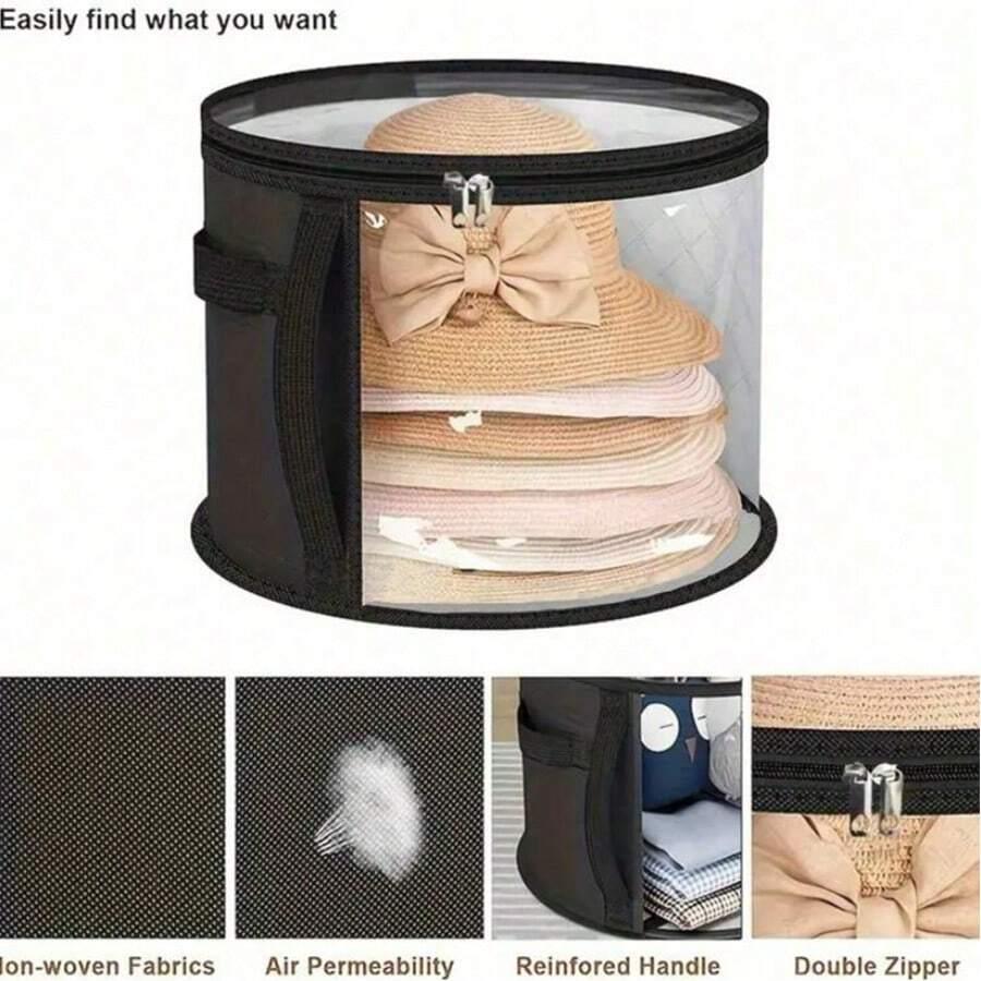 7pcs Foldable Hat Storage Bag - Made Of Fashionable & Durable Non-Woven Fabric - With Handle, Easy To Carry, Round Design For Easy Storage - Multicolor - View 1