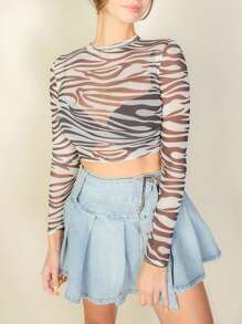 Zebra Print Sexy Sheer Mesh Top - USA - Print 314 Brown - View 5