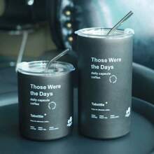 1 件时尚不锈钢双层冰美式咖啡杯，真空隔热便携带吸管，返校季 - 灰色 - 查看 3