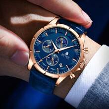 RUIGE Men's Casual Quartz Watch PU Business Men's Watch Multi-Function Chronograph Calendar Luminous Men's Gift Watch - one-size - View 6
