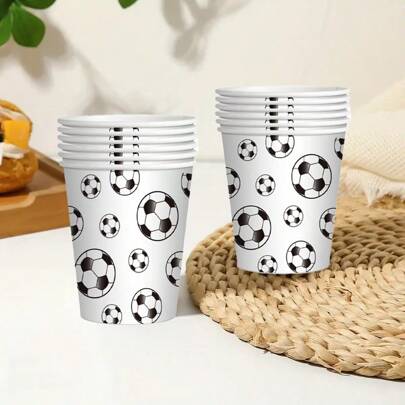 10/20 Pcs 9oz Disposable Football Themed Paper Cups Set, Suitable For Football Parties, Sports-Themed Table Decorations, Birthdays, And Picnics