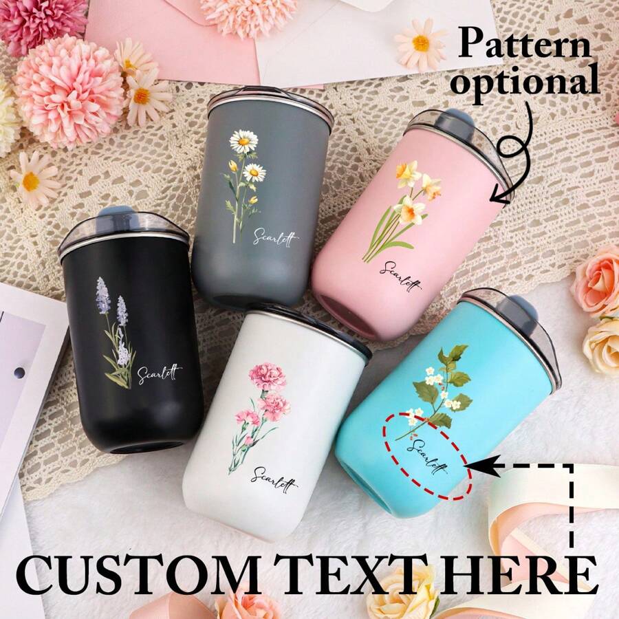 1Pc, Personalized Customized Month Flower Name Tumbler, 10Oz Stainless Steel Coffee Mug, Double Insulated Vacuum Seal Cup, Indoor Kitchen Outdoor Travel Cold Drink Hot Drink Car Cup, Summer Winter Drinkware, Reusable, Best Gift For Boyfriend, Girlfriend, Lover, Family, Wife, Husband, Best Friend, Classmate, Colleague, Perfect Gift For Wedding, Valentine'S Day, St. Patrick'S Day, Easter, Birthday Party,Multi-Functional,Adjustable,Durable,Ornamental,Reusable,Exquisite,Adorable,High-Quality,Modern,Colorful,Cute,Comfortable,Stylish,Custom,Personalized,Unique,Ideal Gifts For Him,Ideal Gifts For Her,Boyfriend,Girlfriend,Dad,Mom,Family,Friends,Son,Daughter,Office,Tea Room,School,Home,Home Refresh,Customized Cups