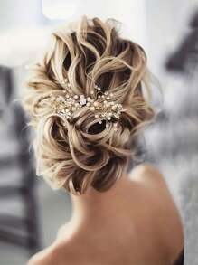 Elegant Gold Foil Bridal Hair Comb - Zinc Alloy, Perfect For Weddings And Special Occasions - Multicolor - View 3