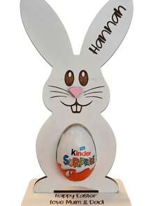 1pc New Easter Gift Rabbit Chocolate Egg Holder, Wooden Tabletop Decor Craft For Party (Eggs Not Included)