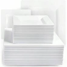 White Square Disposable Plates - Heavy Duty Plastic Party Plates For Christmas, Thanksgiving - SQUARE - View 1