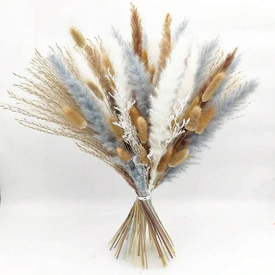 Pampas Grass Dried Flowers - Natural, Fluffy Decor With Bunny Tails & Reeds, Suitable For Boho Home Decor, Wedding Decoration, Holiday Celebration, Tabletop Centerpiece, Vase Filler Gifts Birthday Graduation Room Decor Flower Vase Glass Vase