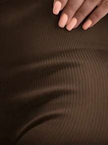 Legging Yoga Olahraga Musim Panas, Celana Ketat Olahraga Musim Semi dengan Jahitan, Elastisitas Tinggi, Kontrol Perut, dan Pinggang Lebar - Coffee Brown - View 2