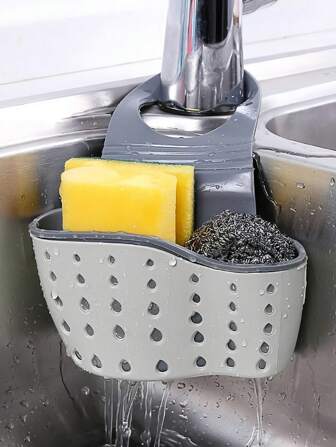 1pc Sink Hanging Drain Basket With Silicone Storage Box, Adjustable Shoulder Strap Drain Rack, Sponge Holder, Faucet Hanging Basket, Kitchen Storage Bag, Perfect For Storing Sponges And Rags In The Kitchen