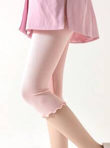 3 Pcs Children Elastic Ruffle Hem Solid Color Capri Leggings - Pink - View 3