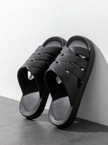 Men's Fashion Soft-Sole Slippers For Summer, Non-Slip Indoor Home Bathroom Shower Slides, Can Be Worn Casually As Beach Sandals, Unisex Design - Black - View 2