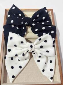 2/1pc Korean Style Handmade Polka Dot Bow Scrunchie Hair Claw Clip, Ponytail Clip, Bun Clip For Women, Polyester Material, Bows, Cute, Hair Accessories