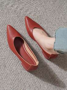 Tacones de plataforma rojos elegantes para mujer, zapatos de tacón medio con punta puntiaguda, cómodos, versátiles, adecuados para todas las estaciones, zapatos de vestir/trabajo de moda coreana - Rojo - Ver 7