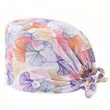 1 pieza Gorro de enfermera de alta calidad con diseño de cordón y estampado de hojas de ginkgo, con elástico en la parte posterior y gancho para la cuerda de la mascarilla a los lados, apto para médicos, enfermeras y trabajadores de hospitales, salones de belleza y veterinarias - Multicolor - Ver 15