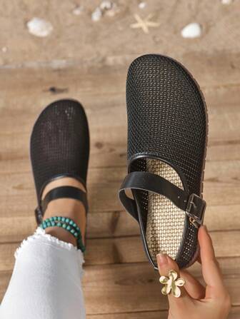 Nuevas sandalias de verano con punta cerrada y malla, multifunción, retro, huecas, transpirables y suela blanda para uso en exteriores