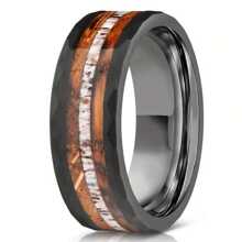 1 Pc Vintage Men Stainless Steel Rings Fashion 8mm Black Brushed Deer Antler And Koa Wood Rings For Men Wedding Band Jewelry Accessories