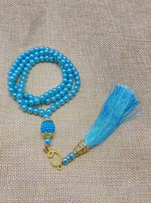 1 pieza 99 cuentas de oración de perlas falsas de vidrio de 6mm, pulsera con borla, pulsera de mano, decoración de muebles