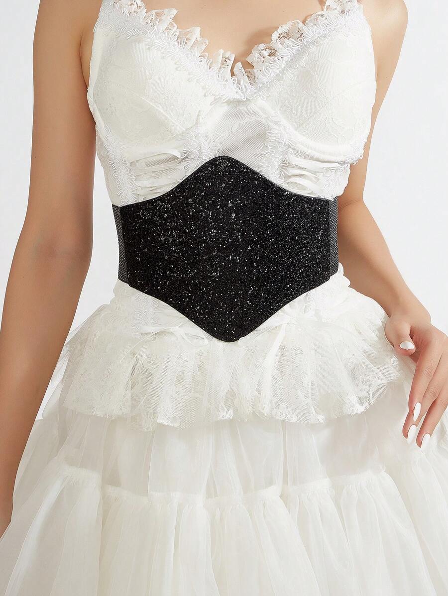 1 chiếc Corset thắt lưng co giãn trang trí tiệc tùng thanh lịch dành cho nữ, thích hợp cho lễ Halloween - màu đen - Xem 1
