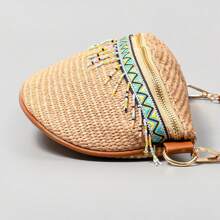 Beaded Tassel Straw Women's Bag Casual Holiday Chest Bag, Hundred Straw Woven Ladies Zipper Crossbody Bag, Bohinia Travel Beach Straw Bag - Multicolor - View 7