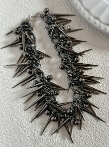 Collar con cadena de remaches, bola y borla de diseño exclusivo, Gargantilla de moda - cadena de pantalón - Ver 4