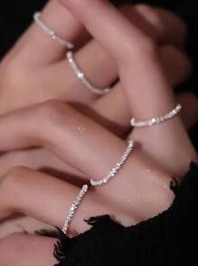 Anillos de plata de color con destellos para mujeres y niñas, de estilo coreano simple, versátil y decorativo, anillos para el dedo índice, joyería